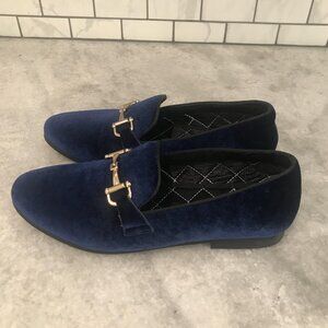 Steve Madden Loafers Shoes Mens Size 7.5 Navy Velvet Horsebit Slip On Coime Gold